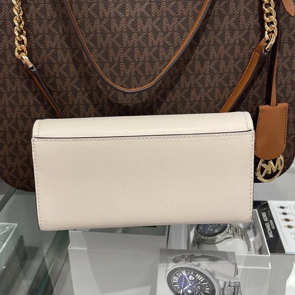 Michael Kors Mimi Large Saffiano Leather Bi-Fold Continental Wallet Optic White